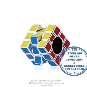 Rubix Cube 925 Sterling Silver Rubix's Cube Enamel Detail Charm. Pandora Compatible 