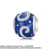 925 Sterling Silver Detailed Damask Twirls CZ on Blue Charm. Pandora Compatible