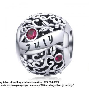 925 Sterling Silver Cubic Detail July Charm. Pandora Compatible 