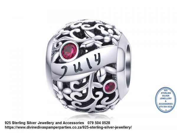 925 Sterling Silver Cubic Detail July Charm. Pandora Compatible 