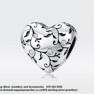 925 Sterling Silver Cubic Heart Flower Charm Compatible with your Pandora