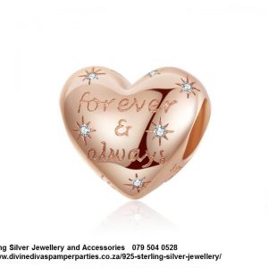 925 Sterling Silver Rose Gold plated Heart Cz Charm. Pandora Compatible