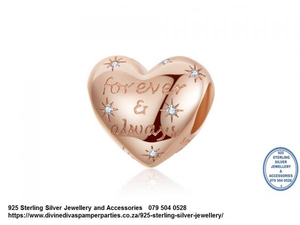 925 Sterling Silver Rose Gold plated Heart Cz Charm. Pandora Compatible