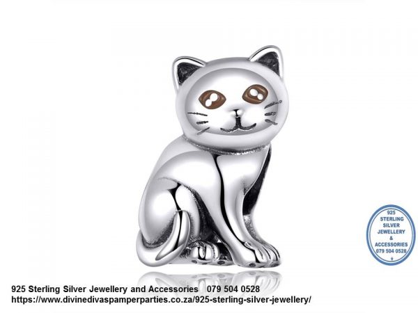 925 Sterling Silver Sitting Cat Charm. Pandora Compatible