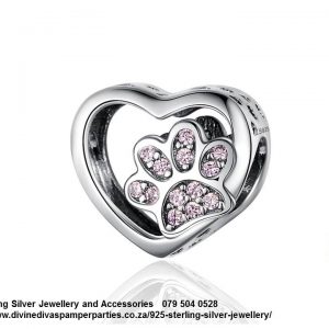 925 Sterling Silver Cz Cubic detail Paw Prints Charm. Pandora Compatible