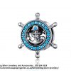 925 Sterling Silver Anchor Blue Large Round Cubic CZ Detailed Charm Bead. Pandora Compatible