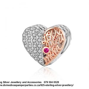 925 Sterling Silver Two Tone Cut Out detail Rose Gold plated Heart Charm. Pandora Compatible