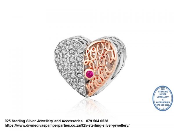 925 Sterling Silver Two Tone Cut Out detail Rose Gold plated Heart Charm. Pandora Compatible