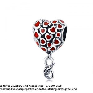 925 Sterling Silver Red Enamel Hearts Love  Charm. Pandora Compatible
