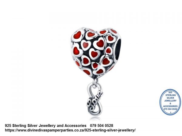 925 Sterling Silver Red Enamel Hearts Love  Charm. Pandora Compatible