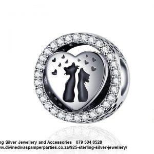 925 Sterling Silver Cats Love Charm Bead . Pandora Compatible