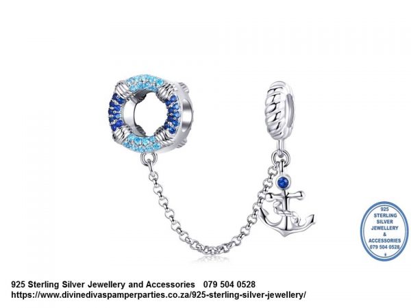 925 Sterling Silver Enamel detail Anchor and Lifesaver Sailor Sea Love Travel Safety Chain. Pandora Compatible