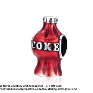 925 Sterling Silver Red Enamel detail Coke Bottle Charm. Pandora Compatible