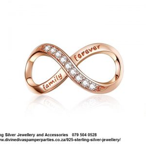 925 Sterling Silver Rose Gold Plated Large Family Forever Infinity Cz Cubic Detail Charm. Pandora Compatible