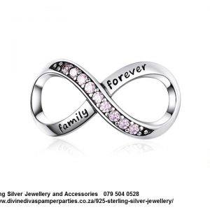 925 Sterling Silver Light Pink Large Family Forever Infinity Cz Cubic Detail Charm. Pandora Compatible