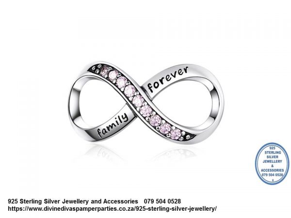 925 Sterling Silver Light Pink Large Family Forever Infinity Cz Cubic Detail Charm. Pandora Compatible