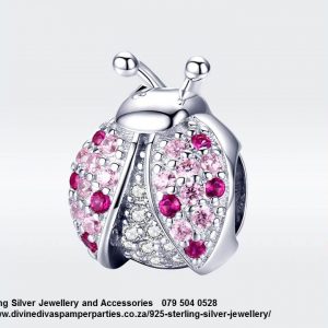 925 Sterling Silver Pink Cz Cubic detail Ladybug Good Luck Charm. Pandora Compatible