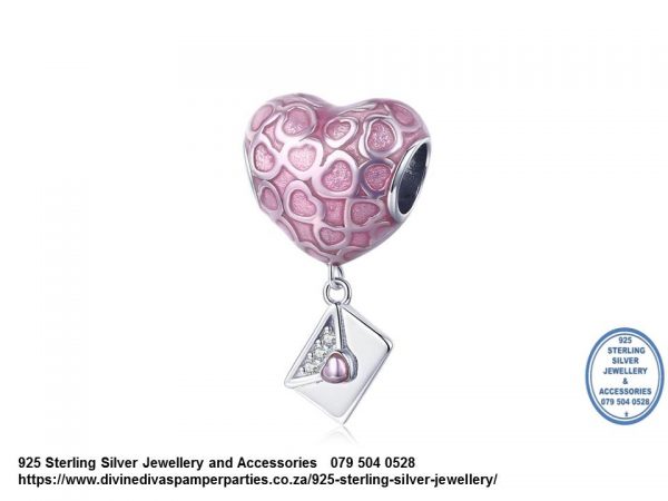 925 Sterling Silver Pink Enamel Rose Detail Love Letters Charm. Pandora Compatible