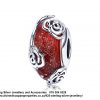 925 Sterling Silver Red Bead with silver Roses detail Beauty and The Beast Fantasy Love Charm. Pandora Compatible