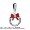 925 Sterling Silver Dangle Wreath Christmas Enamel Bow detail Charm. Pandora Compatible
