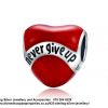 925 Sterling Silver Red Enamel Heart Never Give Up  Detail Charm. Pandora Compatible 