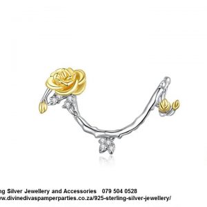 925 Sterling Silver Beauty and The Beast  Rose Gold Plated Curling Vine Stem Charm. Pandora Compatible