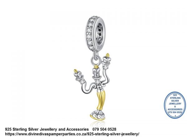 925 Sterling Silver Beauty and The Beast Magic Candlestick Gold Plated Sterling Silver Charm. Pandora Compatible