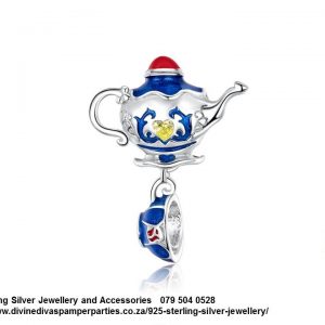 925 Sterling Silver Charm Beauty and the Beast Magic Teapot and Cup Dangle Enamel Detail . Pandora Compatible
