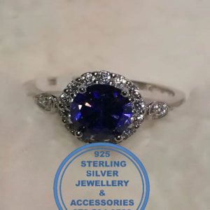 Blue and Clear Cubic detail Sterling Silver 925 Ring