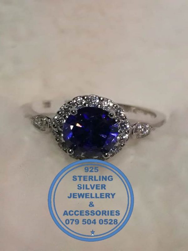 Blue and Clear Cubic detail Sterling Silver 925 Ring