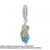925 Sterling Silver Colorful Enamel Feather Dangle Charm. Pandora Compatible