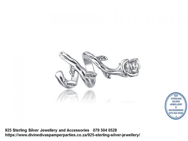 925 Sterling Silver Charm Curling Rose Stem Beauty and the Beast . Pandora Compatible