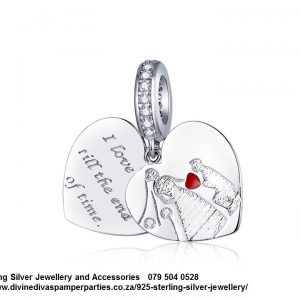 925 Sterling Silver Wedding Double Dangle Wows Charm. Pandora Compatible