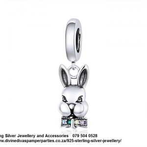 925 Sterling Silver Rabbit Charm. Pandora Compatible Alice In Wonderland