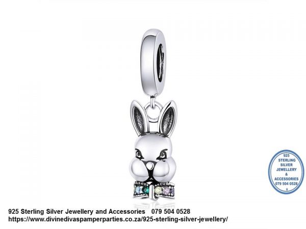 925 Sterling Silver Rabbit Charm. Pandora Compatible Alice In Wonderland