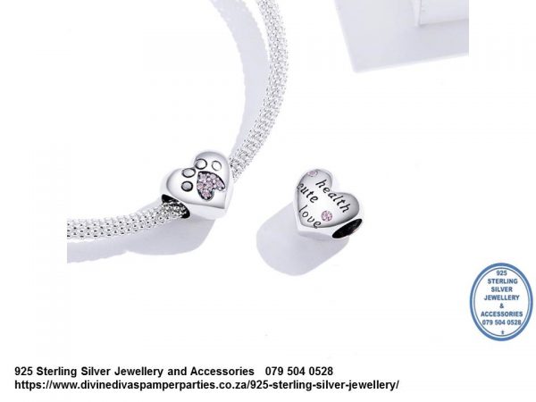 925 Sterling Silver Cz detail Paw Print Charm. Pandora Compatible