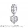 925 Sterling Silver Cubic Detail Dangle Heart Charm. Pandora Compatible