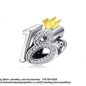 925 Sterling Silver 18th Birthday Charm with gold plated. Pandora Compatible