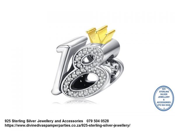 925 Sterling Silver 18th Birthday Charm with gold plated. Pandora Compatible