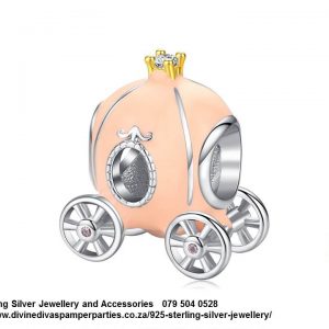 925 Sterling Silver Peach Enamel Pumpkin Charm. Pandora Compatible
