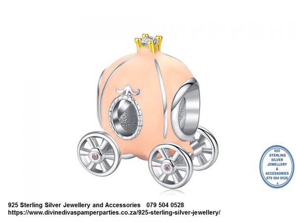 925 Sterling Silver Peach Enamel Pumpkin Charm. Pandora Compatible