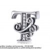 925 Sterling Silver Alphabet T Letter Charm with Cubic Detail. Pandora Compatible