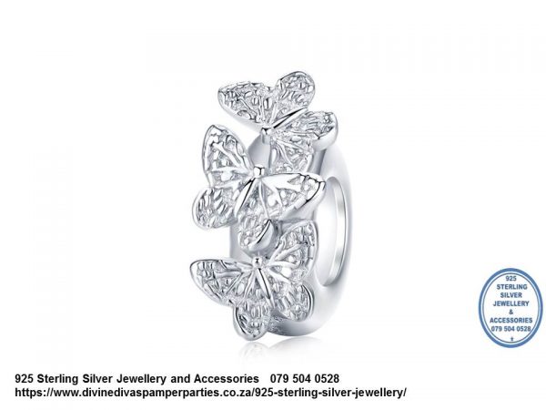 925 Sterling Silver Butterfly CZ detail Charm. Pandora Compatible