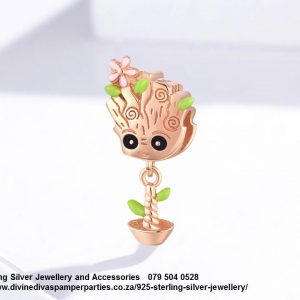 925 Sterling Silver Rose Bud Rosegold Plated Charm. Pandora Compatible