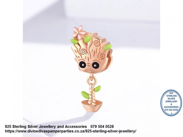 925 Sterling Silver Rose Bud Rosegold Plated Charm. Pandora Compatible