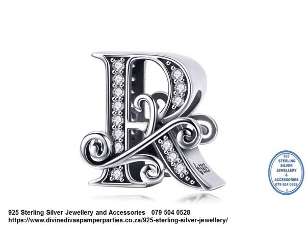 925 Sterling Silver Alphabet R Letter Charm with Cubic Detail. Pandora Compatible