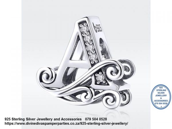 925 Sterling Silver Alphabet Letter Charm with Cubic Detail. Pandora Compatible 