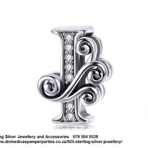 925 Sterling Silver Alphabet I Letter Charm with Cubic Detail. Pandora Compatible