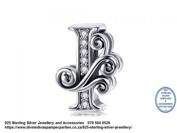 925 Sterling Silver Alphabet I Letter Charm with Cubic Detail. Pandora Compatible