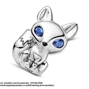 925 Sterling Silver Blue-Eyed Fox Charm. Pandora Compatible
